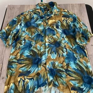 Riscatto Mens Designer Short Sleeve Floral Button Shirt Rayon Made Italy Large